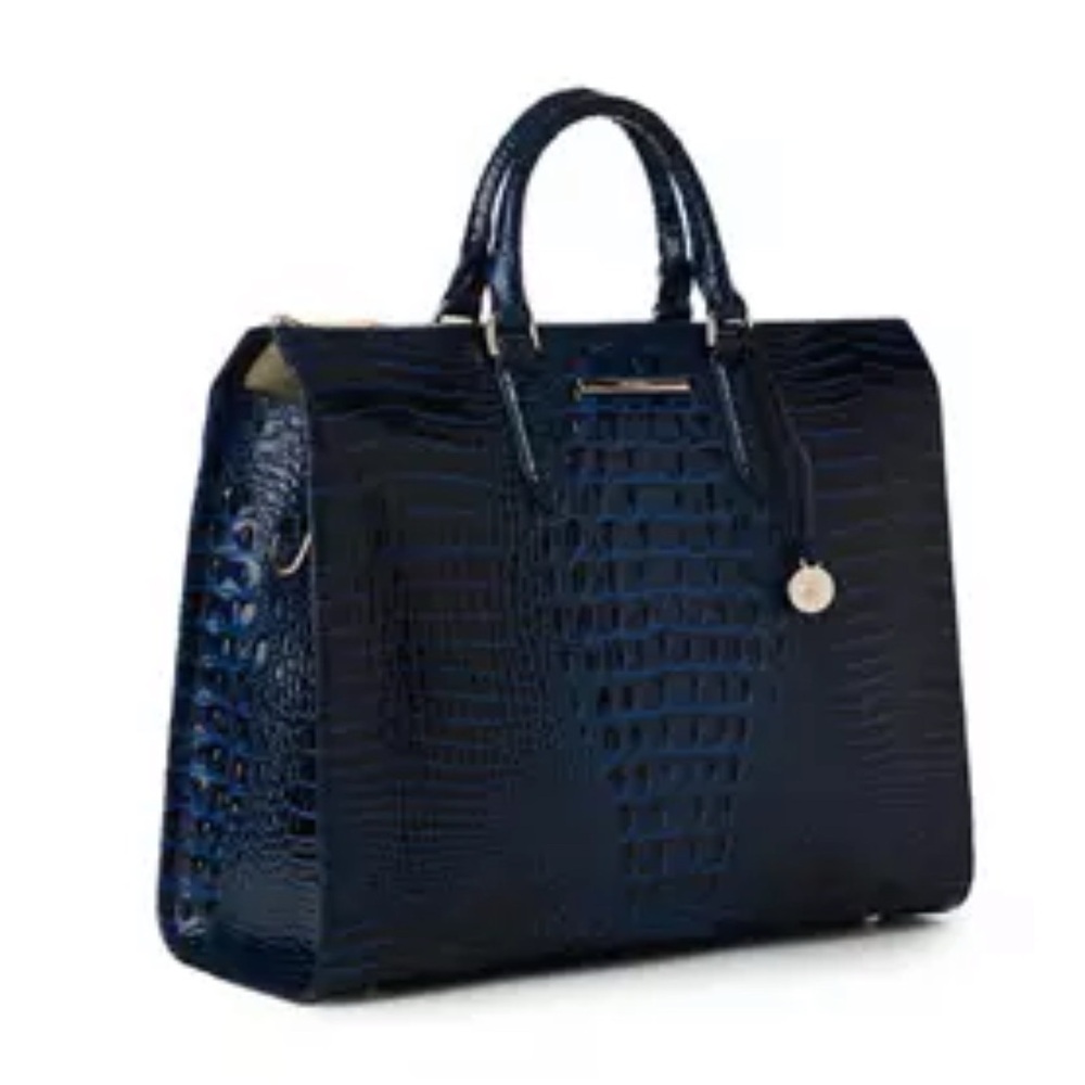 Elegant Navy Blue Crocodile-Embossed Handbag